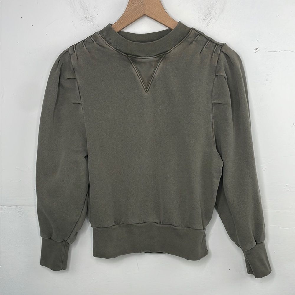Frame Womens Long Sleeve Crew Neck Sweatshirt Green Cotton Size Small Petite